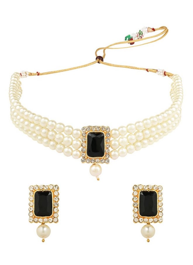 I Jewels I Jewels Gold Plated Traditional Stone Pearl Choker Necklace Jewellery Set For Women/Girls (ML237B)  - Image 4