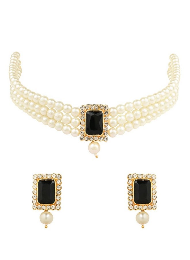 I Jewels I Jewels Gold Plated Traditional Stone Pearl Choker Necklace Jewellery Set For Women/Girls (ML237B)  - Image 1