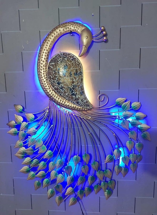 BHATI SHREE SHYAM ART AND CRAFT Hand Crafted Metal LED Peacock Hanging Wall Decor For Living Room Bedroom, - Image 2