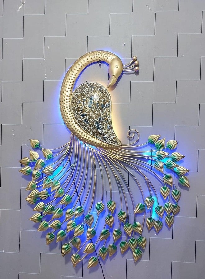 BHATI SHREE SHYAM ART AND CRAFT Hand Crafted Metal LED Peacock Hanging Wall Decor For Living Room Bedroom, - Image 1