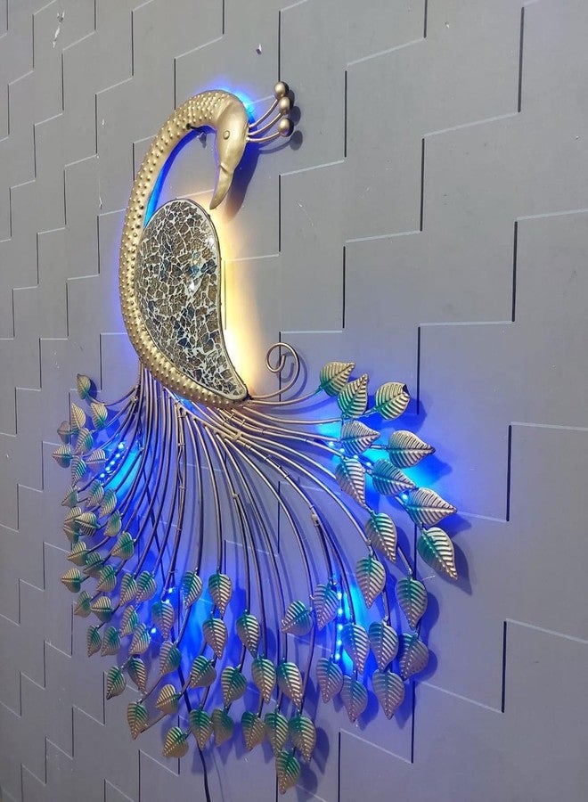 BHATI SHREE SHYAM ART AND CRAFT Hand Crafted Metal LED Peacock Hanging Wall Decor For Living Room Bedroom, - Image 4