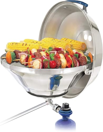 Magma A10-215 Marine Kettle Portable Gas Grill - Stainless Steel BBQ for Boats - Wind-Resistant Design, Safe Propane Connection, Stay Cool Handle - 17" Diameter - Image 1