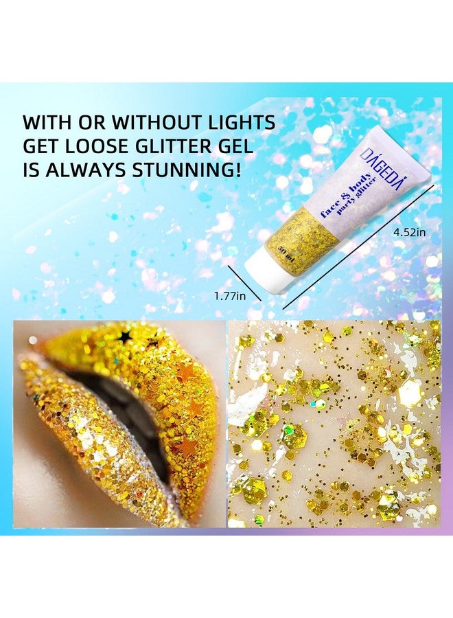 DAGEDA Body Glitter Gel Face Glitters Body Gel Sequins Shimmer Liquid Eyeshadow Chunky Glitter For Face Hair Nails Holographic Cosmetic Laser Powder Festival Glitter Makeup 50Ml(Gold） - Image 4