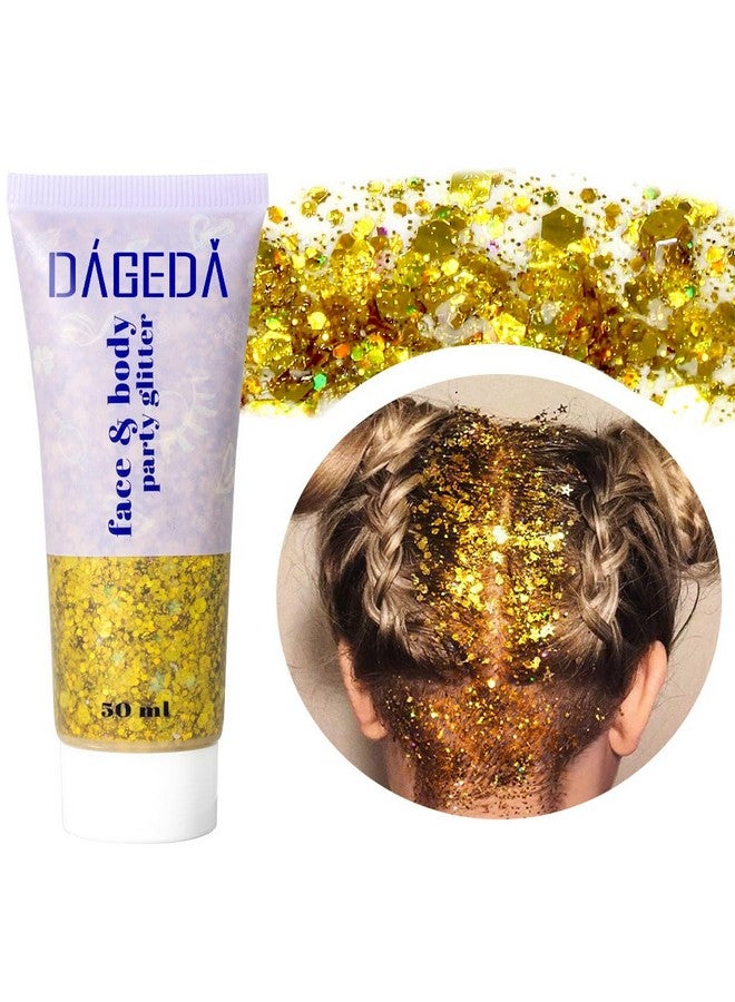 DAGEDA Body Glitter Gel Face Glitters Body Gel Sequins Shimmer Liquid Eyeshadow Chunky Glitter For Face Hair Nails Holographic Cosmetic Laser Powder Festival Glitter Makeup 50Ml(Gold） - Image 2