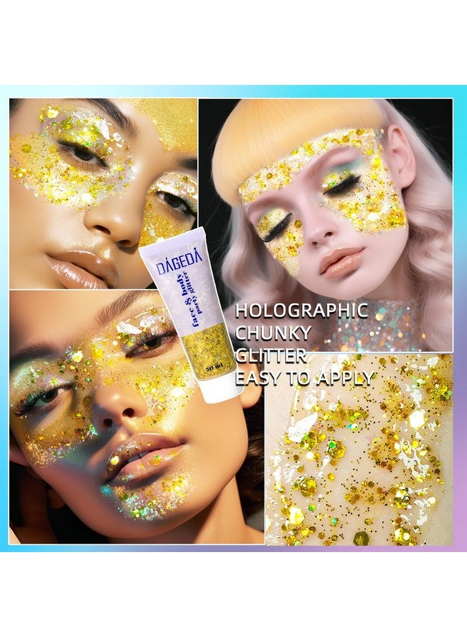 DAGEDA Body Glitter Gel Face Glitters Body Gel Sequins Shimmer Liquid Eyeshadow Chunky Glitter For Face Hair Nails Holographic Cosmetic Laser Powder Festival Glitter Makeup 50Ml(Gold） - Image 5