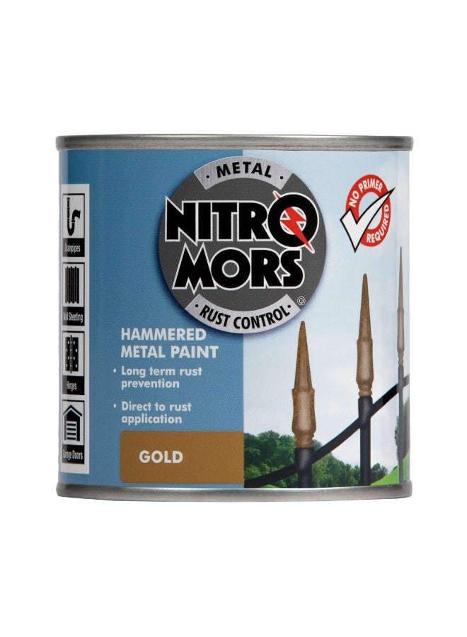 Nitro Mors Nitromors Hammered Metal Paint - Durable Finish for Metal Doors, Garden Furniture & Railings, UV & Rust Protection,Gold 250 ml - Image 1