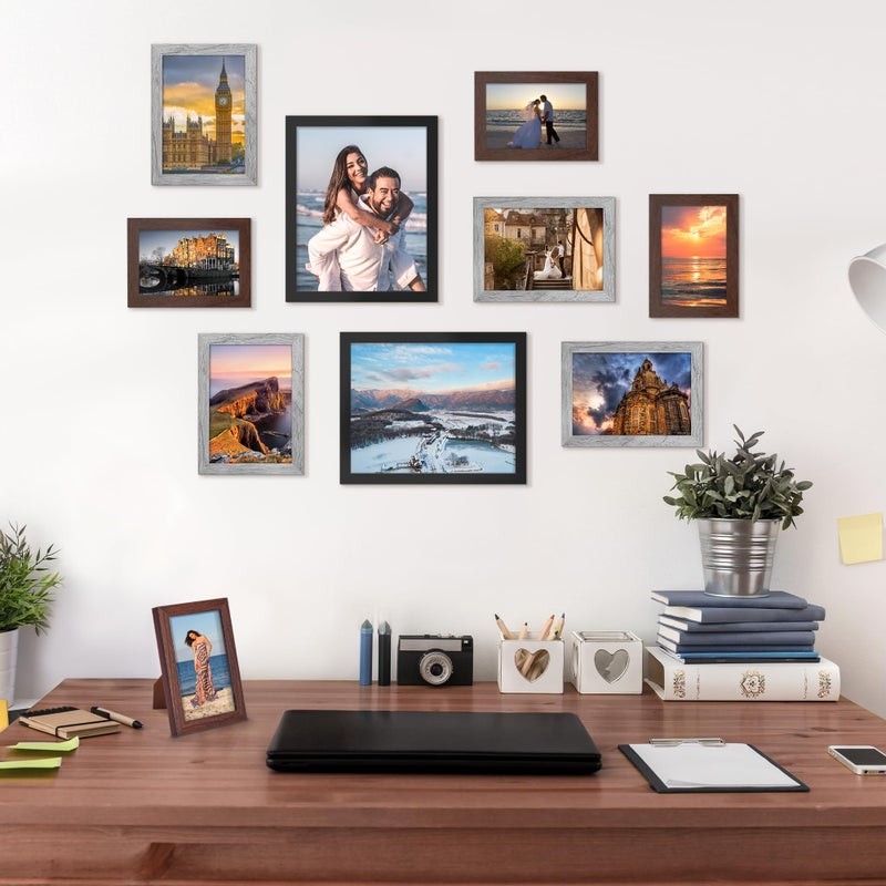 upsimples 10 Pack Picture Frames Collage Wall Decor with Glass  Gallery Wall Frame Set for Wall Mounting or Tabletop Display  Multi Sizes Including 8x10  5x7  4x6 Family Photo Frames  Black Gray Brown - Image 3