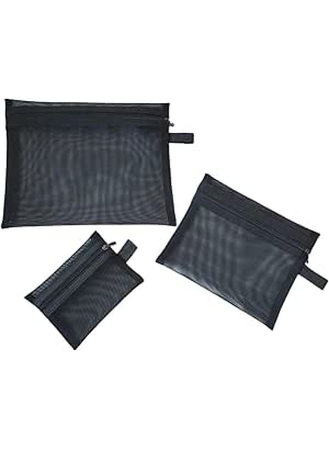 3 Piece Mesh Travel Makeup Bag Set Large Medium Small Cosmetic Organizer Zipper Pouch Portable Toiletry Storage - Image 1