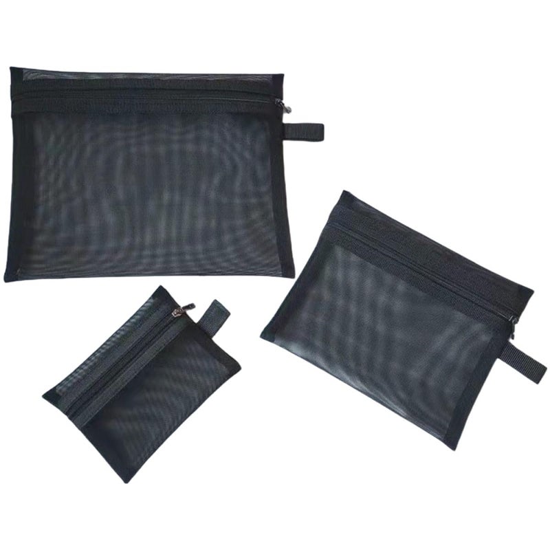 3 Piece Mesh Travel Makeup Bag Set Large Medium Small Cosmetic Organizer Zipper Pouch Portable Toiletry Storage - Image 2
