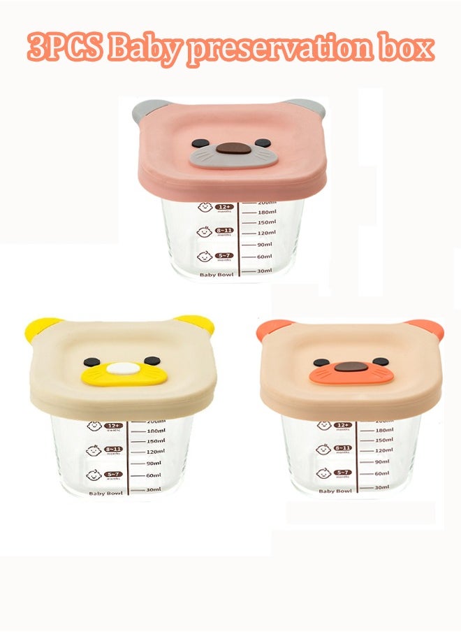 Aissiora 3PCS Baby sealed bowls Baby glass food storage box Convenient children's food storage box Baby food bowl Cold and heat resistant Can be steamed and microwaved  - Image 1