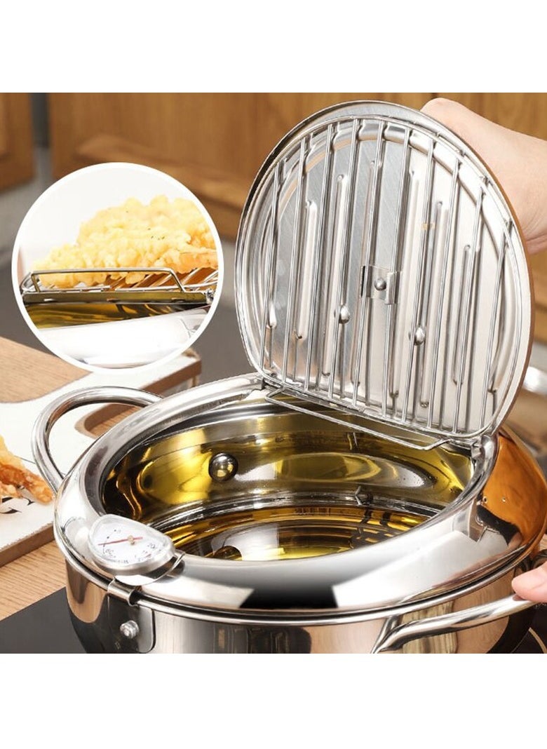 AROAQ Tempura Deep Fryer, Stainless Steel Tempura Fry Pot With A Thermometer And Oil Drip Rack Lid, Small Oil Saving Drip Drainer Pan For Household, (3.2L)  - Image 4