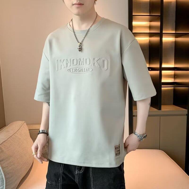 Men'S Short-Sleeved T-Shirt Summer 2024 Trendy Instagram Popular Brand Base Shirt Steel-Printed Three-Dimensional Letter Loose Half-Sleeve Top - Image 4