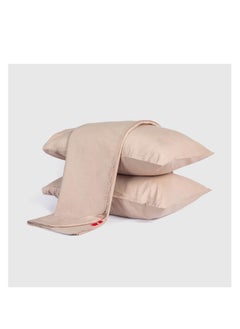 Flat bed sheet, size 200x100 cm, with 2 pillowcases, 50x70 cm, beige color  Soft and luxurious 100% cotton