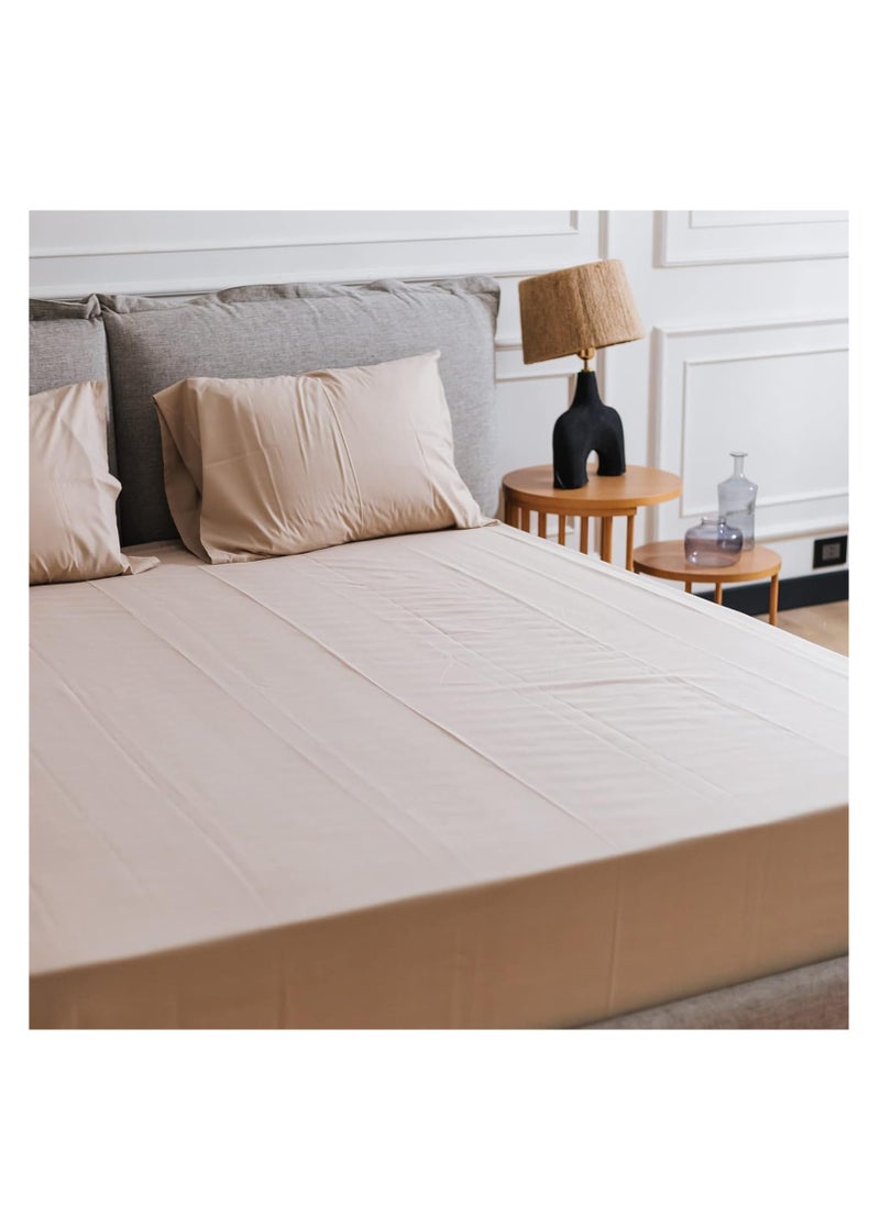 Generic - Flat bed sheet, size 200x100 cm, with 2 pillowcases, 50x70 cm, beige color  Soft and luxurious 100% cotton - Image 1