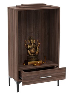 Mahmayi Modern Wooden Mandir, Temple with Single Drawer for Storage Pooja Essentials Sturdy Steel Legs Ideal for Home, Office, Temple - Truffle Brown Branson Robinia  - Image 1