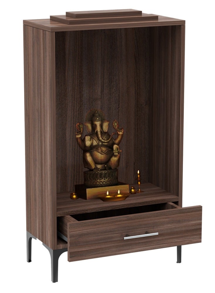 ماهاماي ماندير خشبي حديث من ماهماي، معبد مع درج واحد لتخزين أساسيات بوجا، أرجل فولاذية قوية مثالية للمنزل والمكتب والمعبد - الكمأة البنية برانسون روبينيا - Image 1
