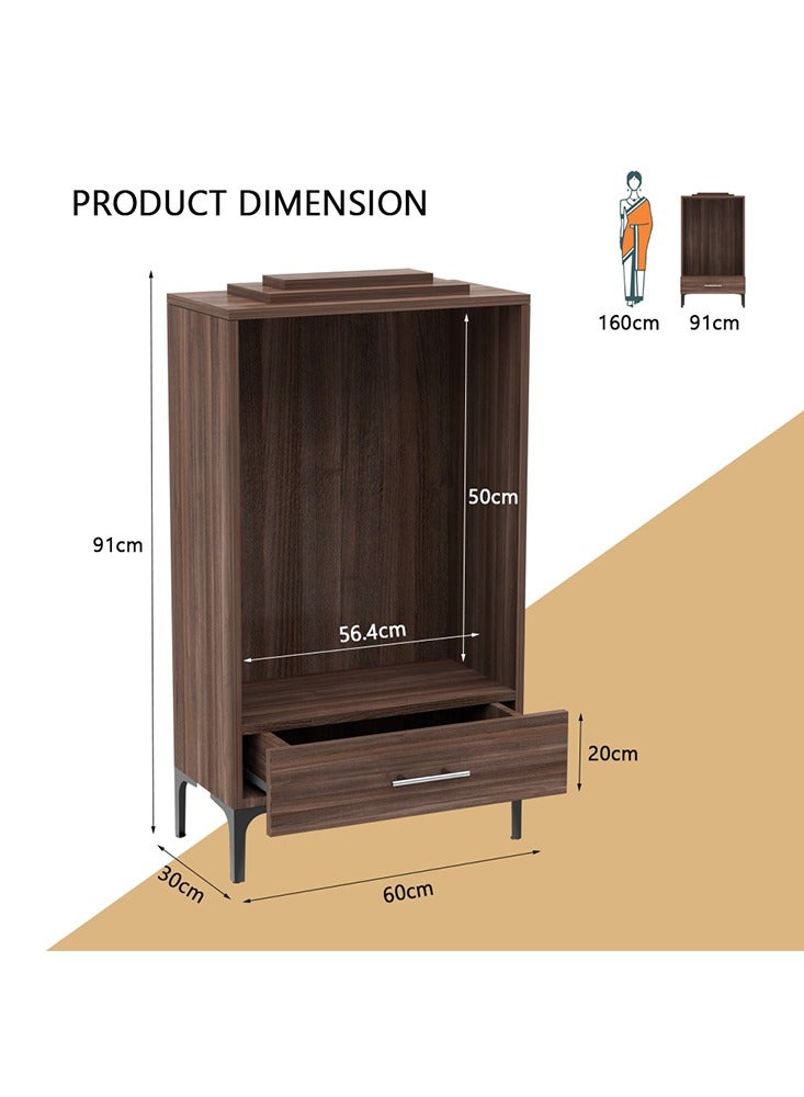 ماهاماي ماندير خشبي حديث من ماهماي، معبد مع درج واحد لتخزين أساسيات بوجا، أرجل فولاذية قوية مثالية للمنزل والمكتب والمعبد - الكمأة البنية برانسون روبينيا - Image 3