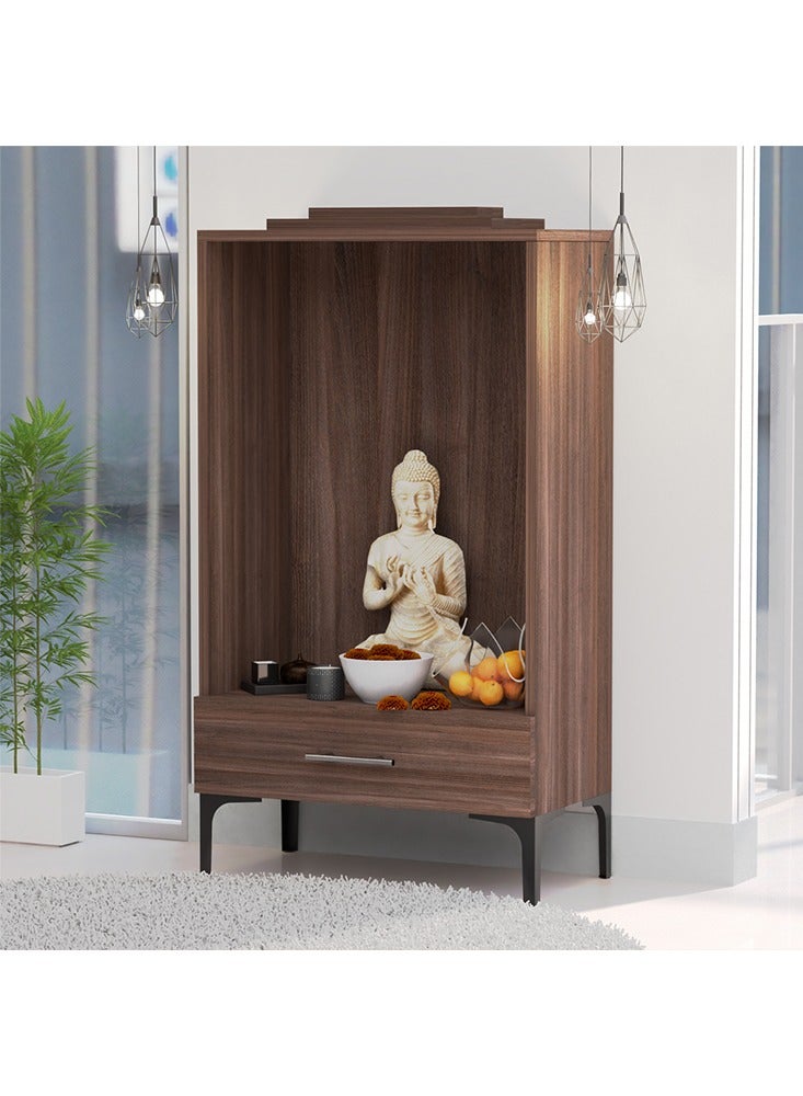 ماهاماي ماندير خشبي حديث من ماهماي، معبد مع درج واحد لتخزين أساسيات بوجا، أرجل فولاذية قوية مثالية للمنزل والمكتب والمعبد - الكمأة البنية برانسون روبينيا - Image 4