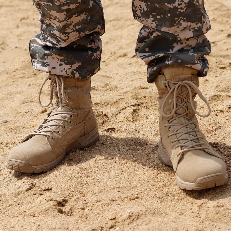 IODSON Men's Ultralight Combat Boots - Breathable Military Tactical Desert Hiking Boots, Tan - Image 2