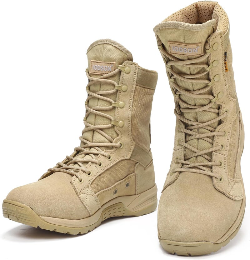 IODSON Men's Ultralight Combat Boots - Breathable Military Tactical Desert Hiking Boots, Tan - Image 5
