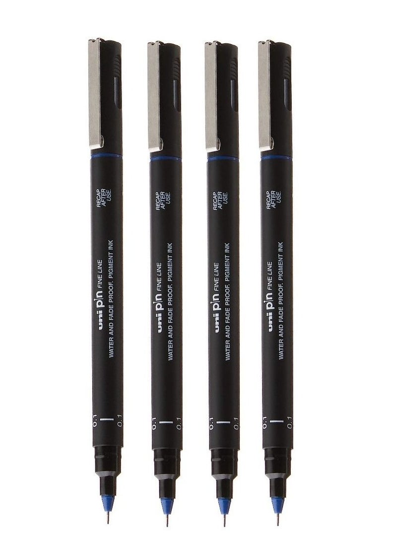 Uni Pin - 4 Pieces - Line Drawing Pen, 0.1mm - Blue - Image 1