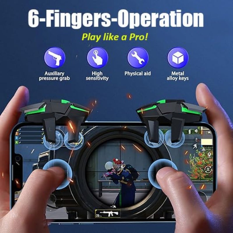 13 in 1 PUBG Mobile Phone Controller, L2R2 4 Gaming Triggers For Call of Duty/Free Fire/Fortnitee, compatible with iPhones and Android Cell Phones, 6 fingers operation, max thickness 13mm - Image 3