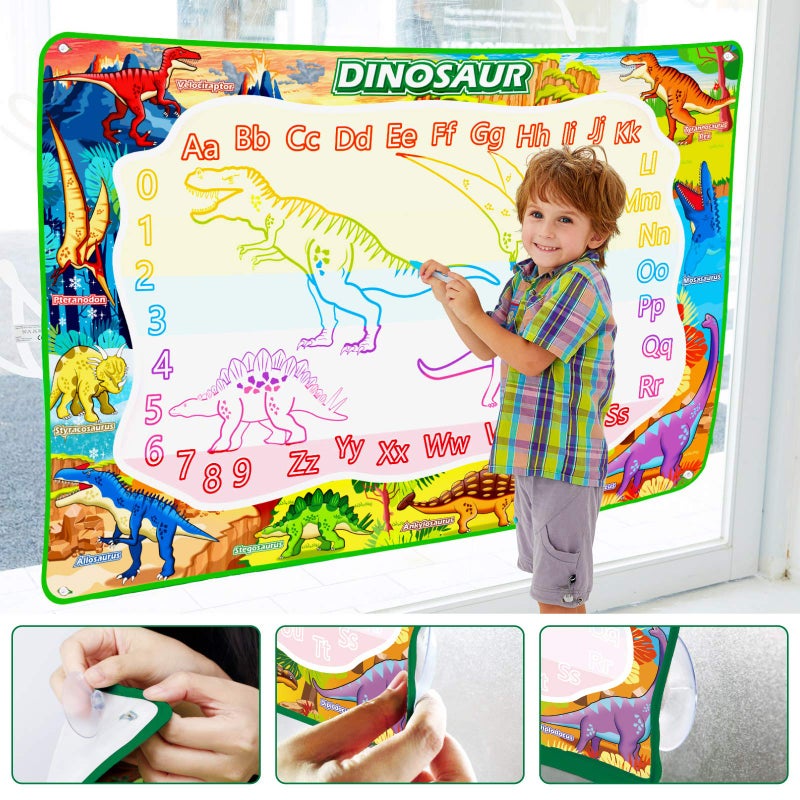 Jasonwell Aqua Water Doodle Mat 60x40 Inches Large Magic Drawing Doodling Mat Coloring Mat Educational Toys Christmas Birthday Gifts for Kids Toddler Boys Girls Age 2 3 4 5 6 7 8 Year Old (Dinosaur) - Image 3