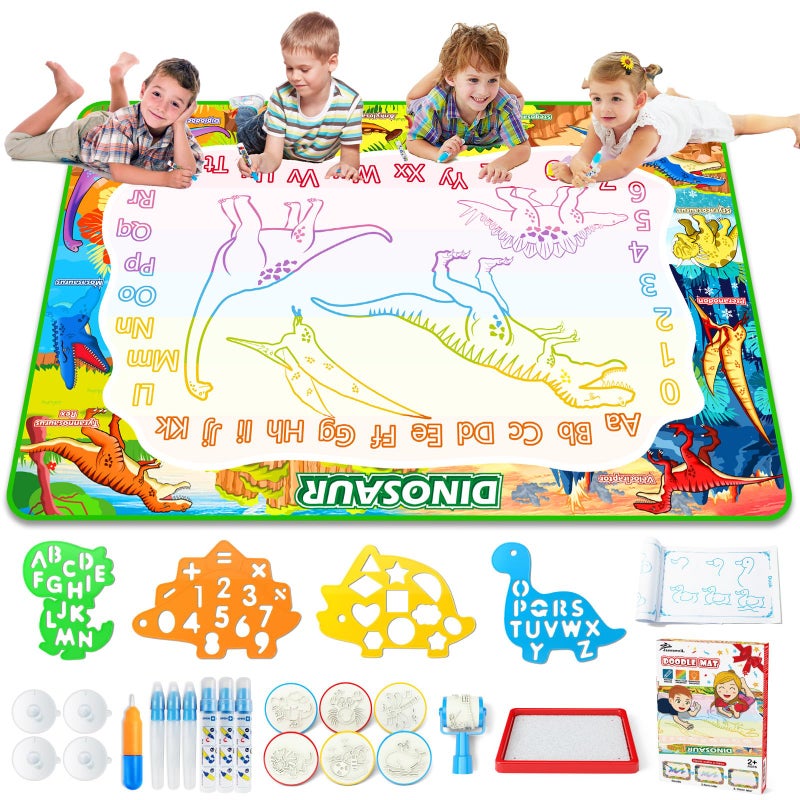 Jasonwell Aqua Water Doodle Mat 60x40 Inches Large Magic Drawing Doodling Mat Coloring Mat Educational Toys Christmas Birthday Gifts for Kids Toddler Boys Girls Age 2 3 4 5 6 7 8 Year Old (Dinosaur) - Image 1