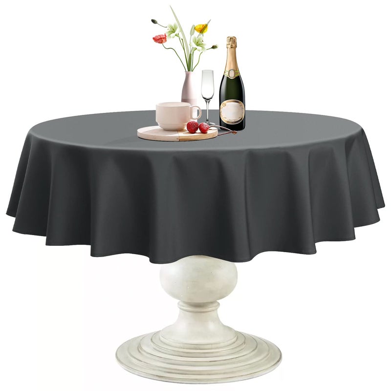 Softalker Round Tablecloth Waterproof & Stain Resistant Table cloth Wrinkle Free Fabric Washable 210gSM Polyester Table cover for DiningPartyHoliday (90 inch  grey)
