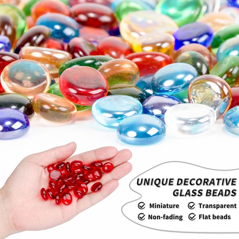 Foncomy 1 LB Red Flat Glass Beads, 160-180PCS Small Glass Marbles, Mini Flat Round Pebbles for Vase Filler and Floral, Fish Tank Rocks Decorative Gemstones for Home and Aquarium Décor - Image 3