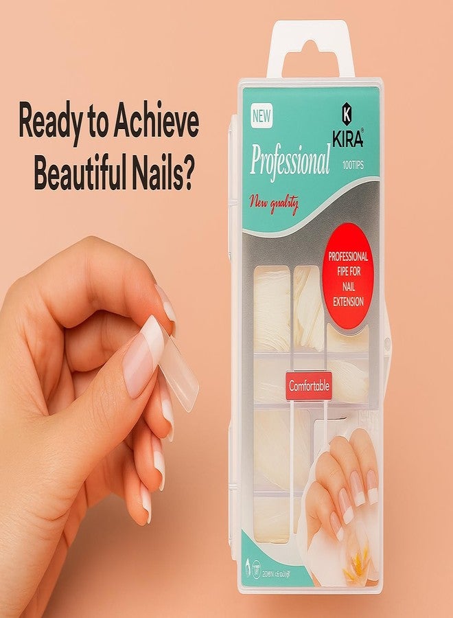 KIRA Nails Tips 100 Pcs False Acrylic Fingernails Full Cover French Artificial Nails Tip 10 Sizes with Box (Clear)(56-12) - Image 3