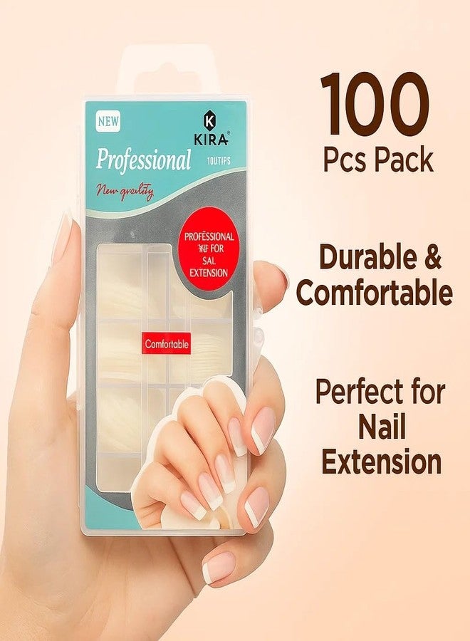 KIRA Nails Tips 100 Pcs False Acrylic Fingernails Full Cover French Artificial Nails Tip 10 Sizes with Box (Clear)(56-12) - Image 2