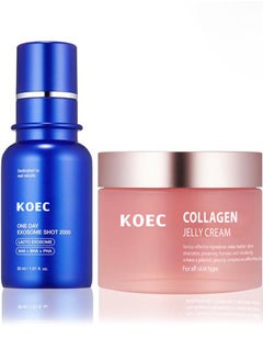 Facial Skin Care Set,Zero One Day Exosome Shot 2,000 PPM Spicule Facial Serum + Collagen Jelly Cream ,Liquid Skin Booster Serum, Boosts Skin's Barrier Hydration and Gives 24h Glow and Lifted Look
