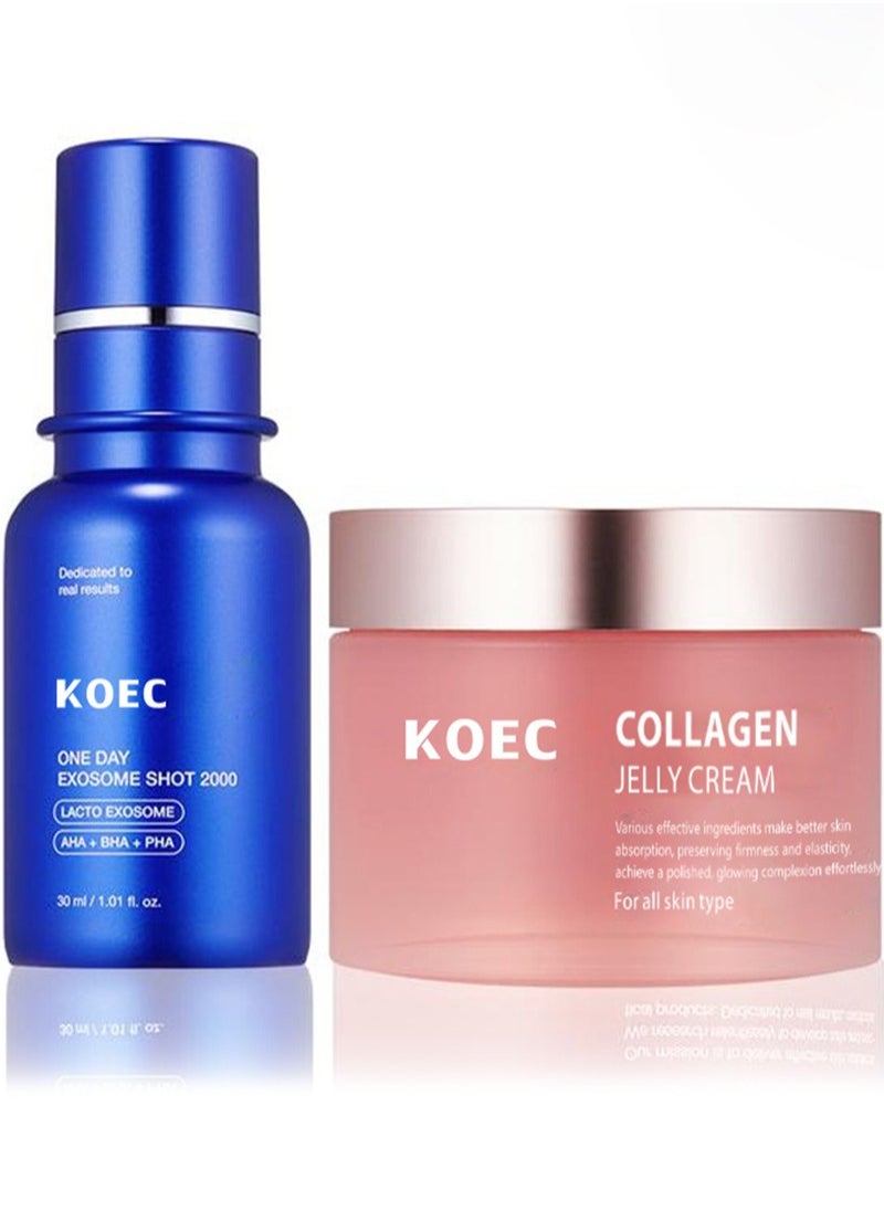 KOEC - Facial Skin Care Set,Zero One Day Exosome Shot 2,000 PPM Spicule Facial Serum + Collagen Jelly Cream ,Liquid Skin Booster Serum, Boosts Skin's Barrier Hydration and Gives 24h Glow and Lifted Look - Image 1