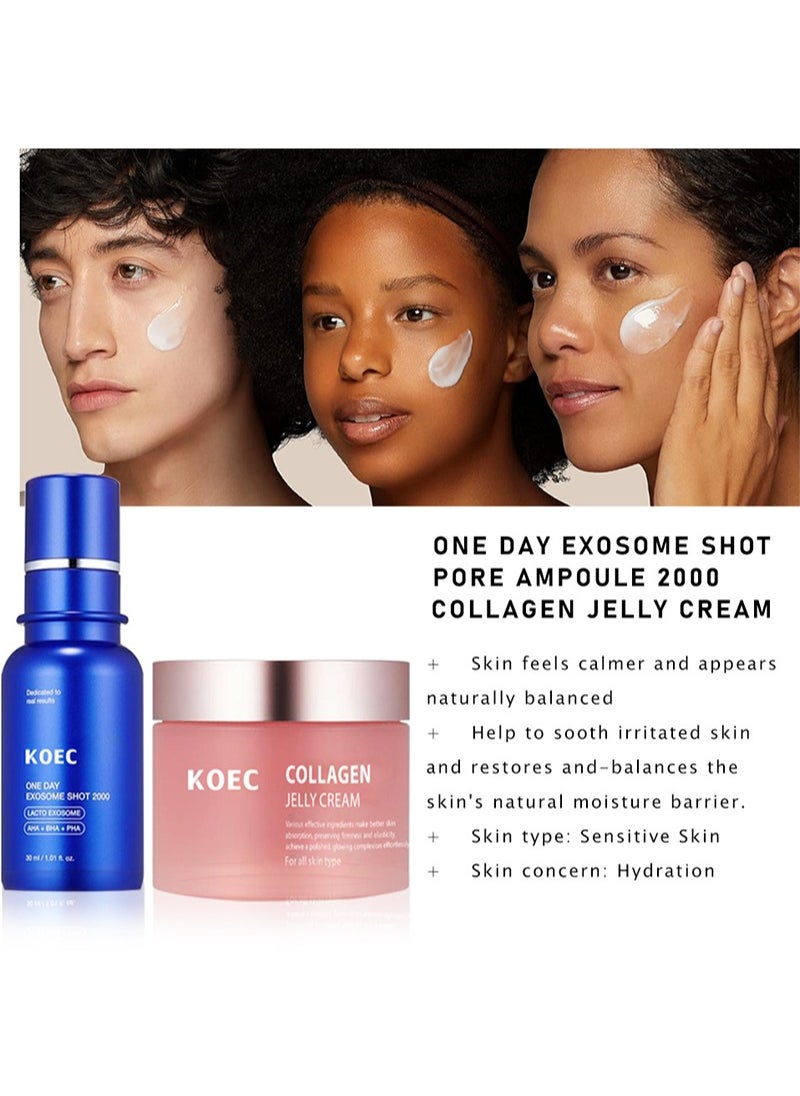 KOEC - Facial Skin Care Set,Zero One Day Exosome Shot 2,000 PPM Spicule Facial Serum + Collagen Jelly Cream ,Liquid Skin Booster Serum, Boosts Skin's Barrier Hydration and Gives 24h Glow and Lifted Look - Image 1