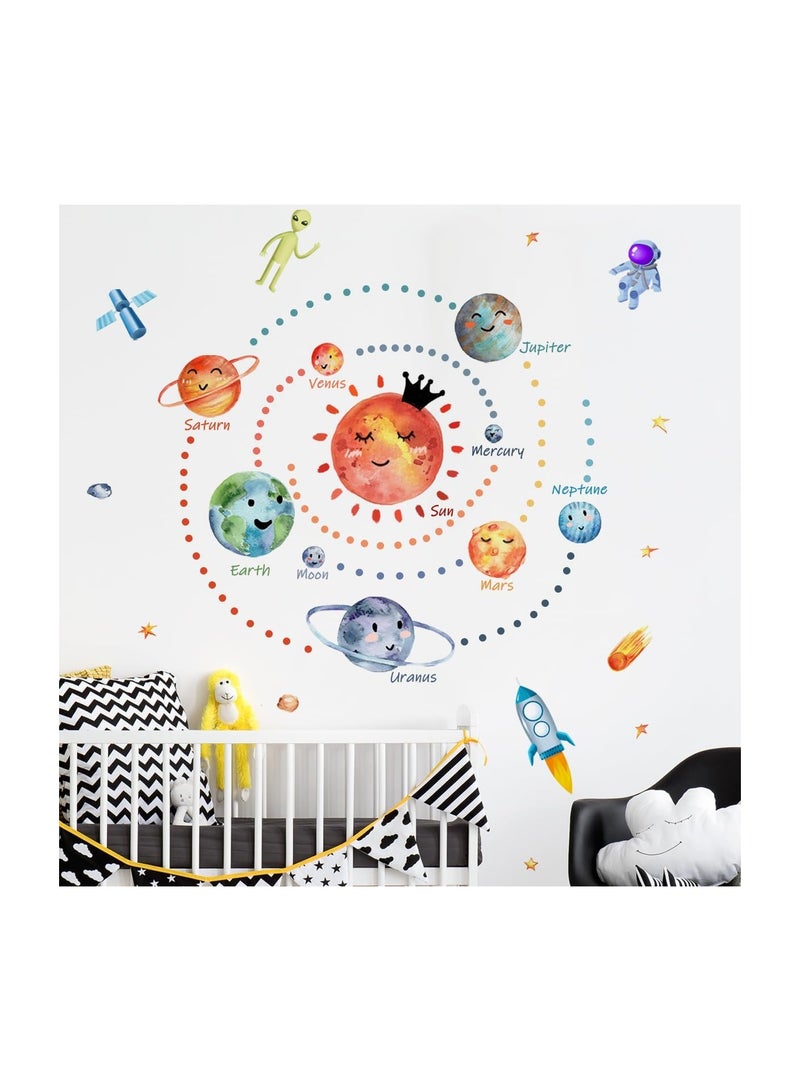 KASTWAVE Kids Room Planet Wall Decals, Space Astronaut Wall Stickers, Peel and Stick Space Wall Stickers Cute Wall Decal Decors, Cartoon Spaceman Stickers for Kids Boys Bedroom Playing Room - Image 1