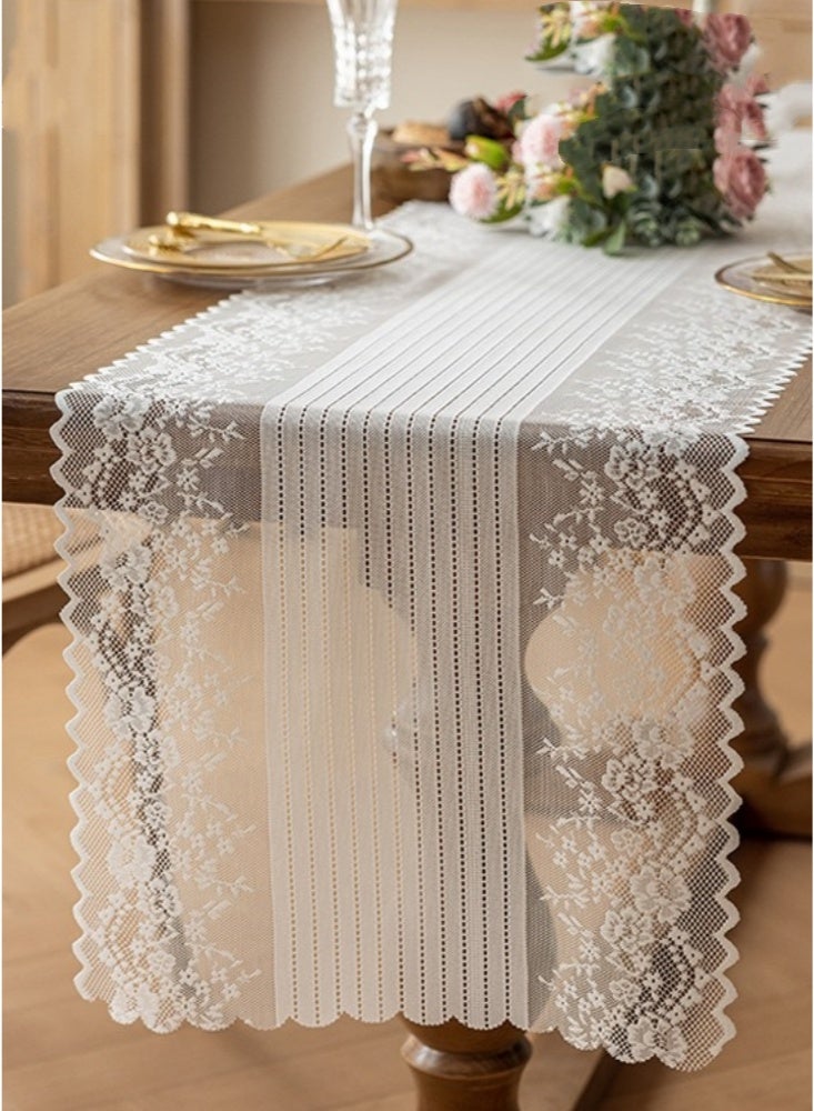 45×240cm Hollow Elegant Lace Table Runner Romantic Flower Dinner Tablecloth Rectangular Table Decor Cover for Vintage Wedding Bridal Shower Decorations for Kitchen Dining White(Lace) 