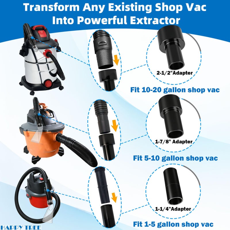 Happy Tree Universal Fits All Brands' Shop Vacs with 2-1/2" & 1-7/8" & 1-1/4" Adapter Clear Extraction Accessory for Auto Detailing, Shop Vac Extractor Attachment Kit for Wet-Dry Vacuum Cleaners - Image 2