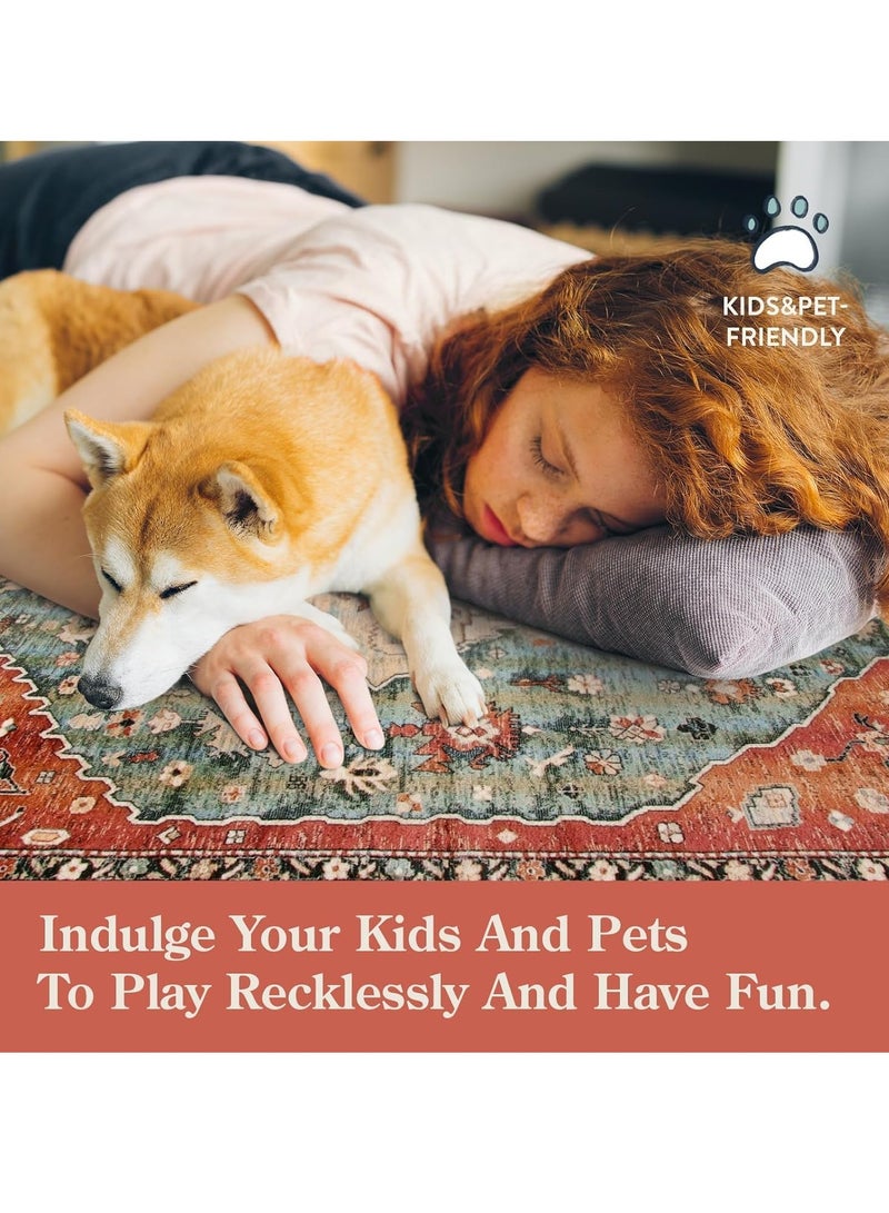 يوستيد سجاد المنطقة القبلية - مقاوم للبقع وقابل للغسل، ومضاد للانزلاق، سجاد قبلي بوهو عتيق لغرفة المعيشة 200 × 300 سم - Image 3