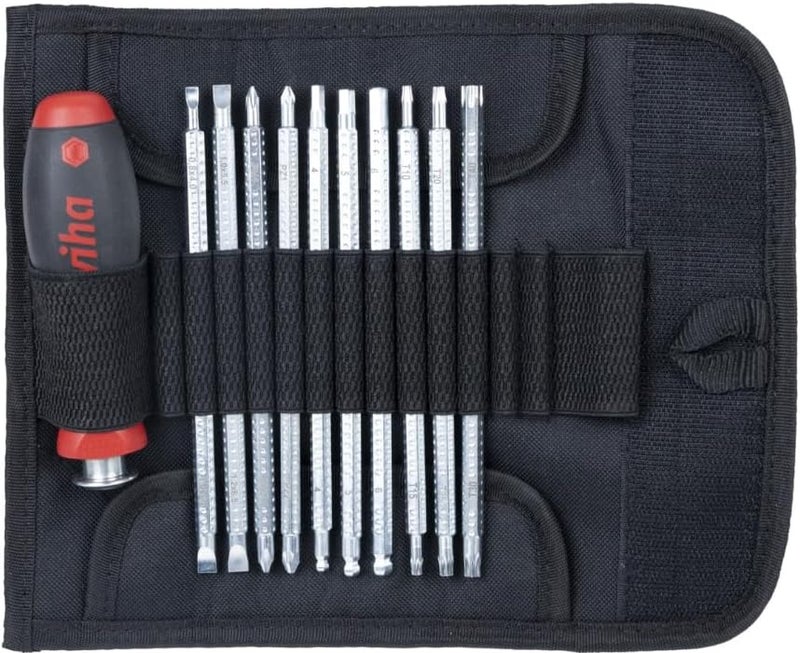Wiha Screwdriver with Interchangeable شفرات System 6 (03591), 12 قطع for Deep Screws, Hexagon Socket/Cross/Torx/Slotted with Roll Bag