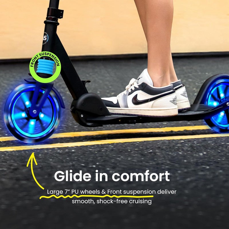 AERO MOBILITY Aero Kick Scooter for Kids Ages 6-12, Scooters w/ Foot Brake, Grip Tape, Front Shock Absorption, Foldable & Height Adjustable - Black - Image 3