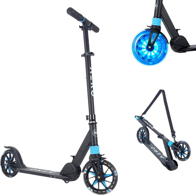 AERO MOBILITY Aero Kick Scooter for Kids Ages 6-12, Scooters w/ Foot Brake, Grip Tape, Front Shock Absorption, Foldable & Height Adjustable - Black - Image 1