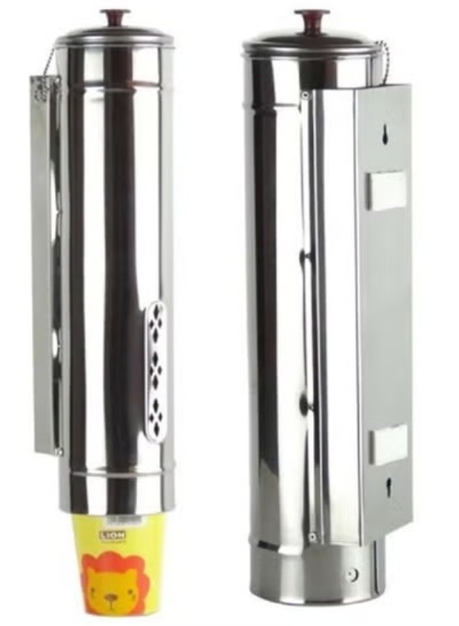 Stainless Steel Pull-Out Cup Dispenser and Holder Automatic Rack for Disposable Paper and Plastic Cups Silver - Image 3
