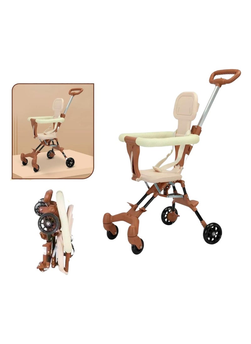 Cute ninos Four Wheels Folding Baby Stroller, Lightweight Easy to Fold High-Design Helper Stroller for 1-5 Years Old Kids Airplane Carry (brown) 