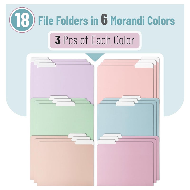 Mr. Pen File Folders, 18 Pack, Morandi Colors, 1/3-Cut Tab, Letter Size, Durable Paper Folders, Office Supplies - Image 2