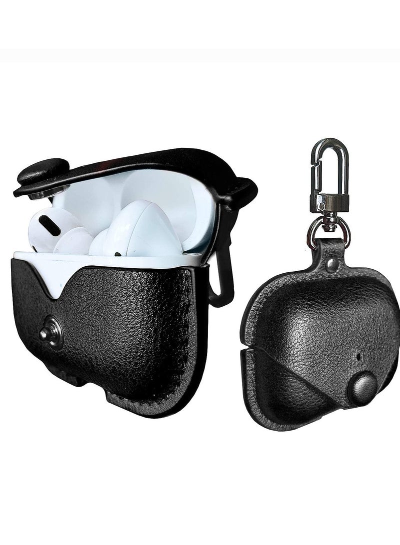 Airpods Pro 2 Case with Keychain, Genuine Leather Protective Shockproof Scratch Resistant Soft Silicone Cover for Airpods Pro 2rd ,Front LED Visible - Black - Image 1