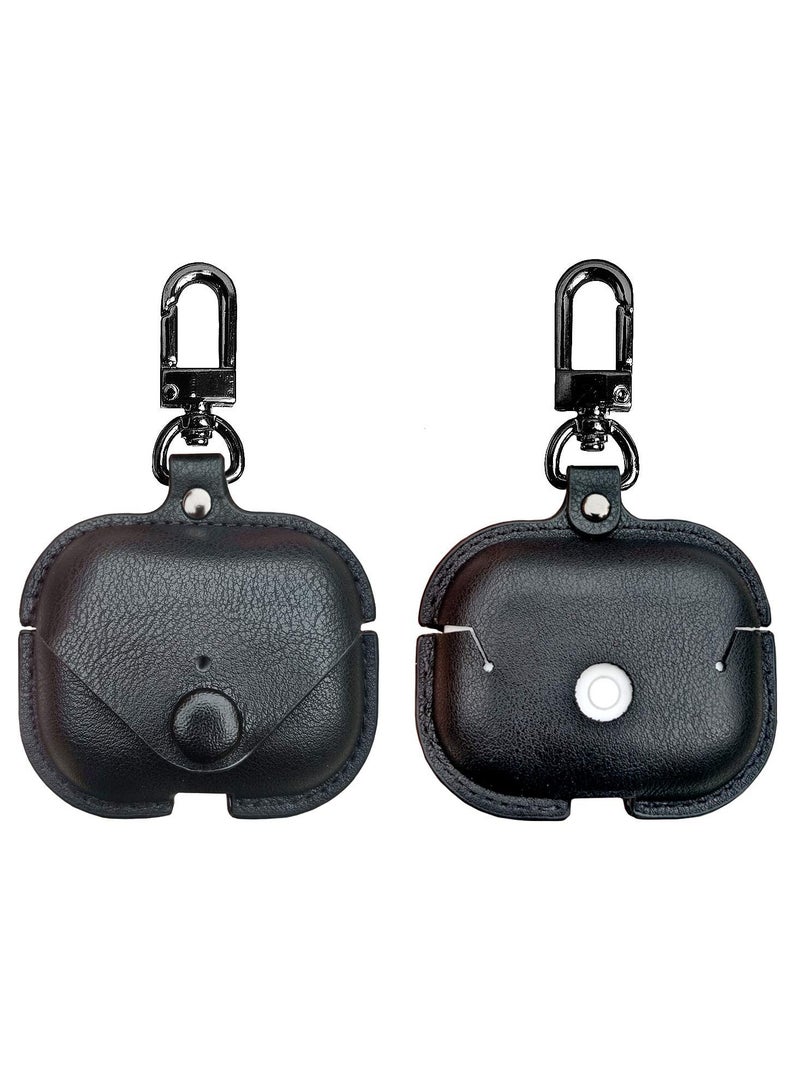 Airpods Pro 2 Case with Keychain, Genuine Leather Protective Shockproof Scratch Resistant Soft Silicone Cover for Airpods Pro 2rd ,Front LED Visible - Black - Image 2