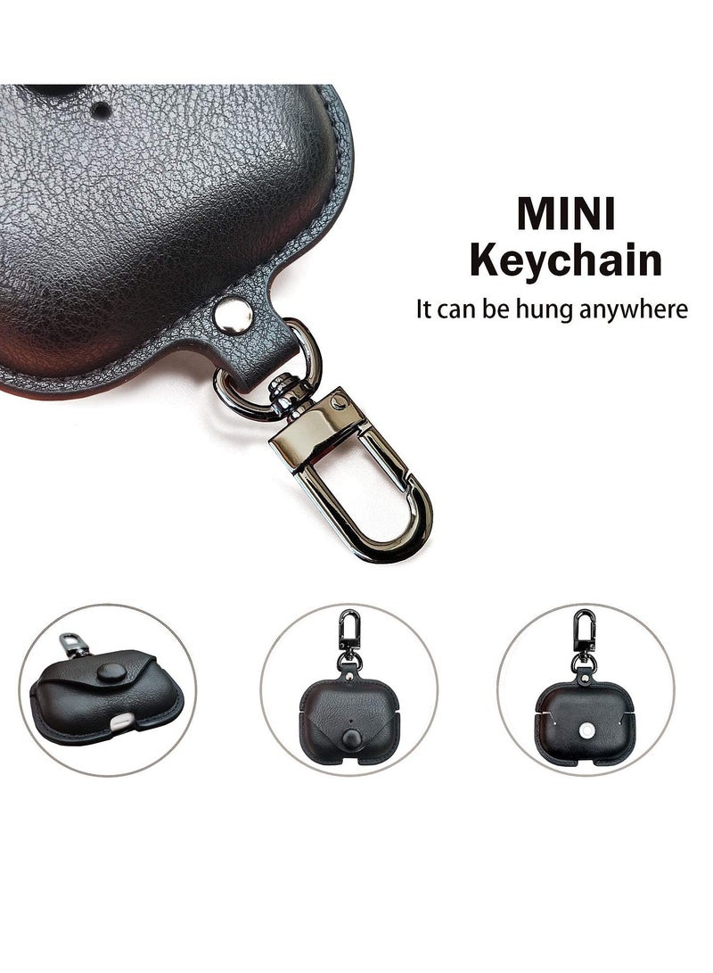 Airpods Pro 2 Case with Keychain, Genuine Leather Protective Shockproof Scratch Resistant Soft Silicone Cover for Airpods Pro 2rd ,Front LED Visible - Black - Image 4