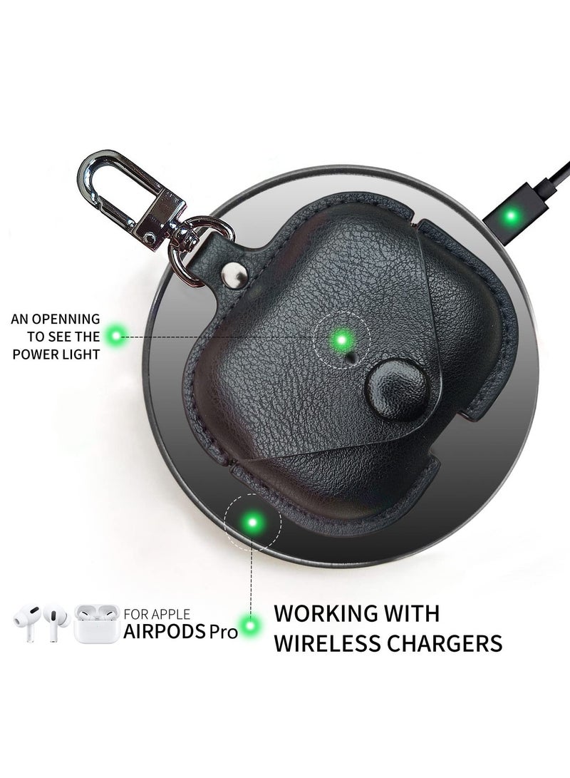 Airpods Pro 2 Case with Keychain, Genuine Leather Protective Shockproof Scratch Resistant Soft Silicone Cover for Airpods Pro 2rd ,Front LED Visible - Black - Image 5