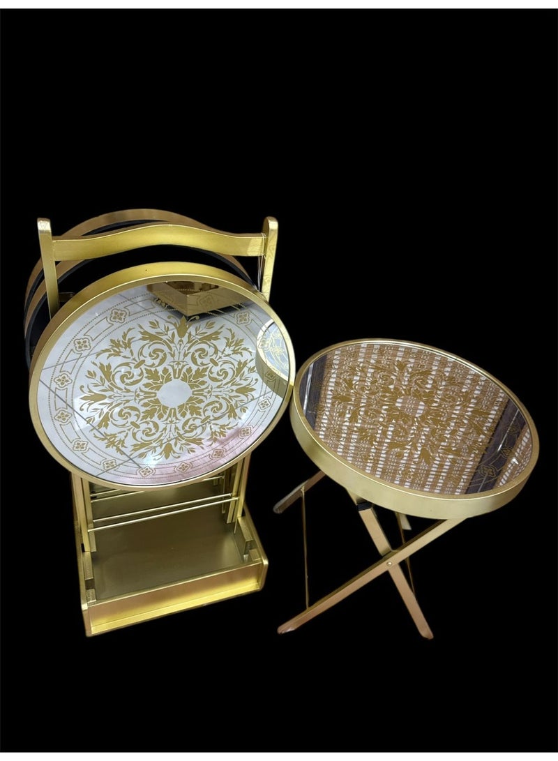 AL KHALDIYA 4-piece transparent foldable side service tables for an elegant and ideal home, suitable for serving